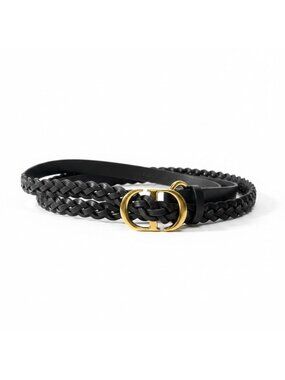 Dior CD Logo Buckle Double Strap Belt 75 Black Gold Leather